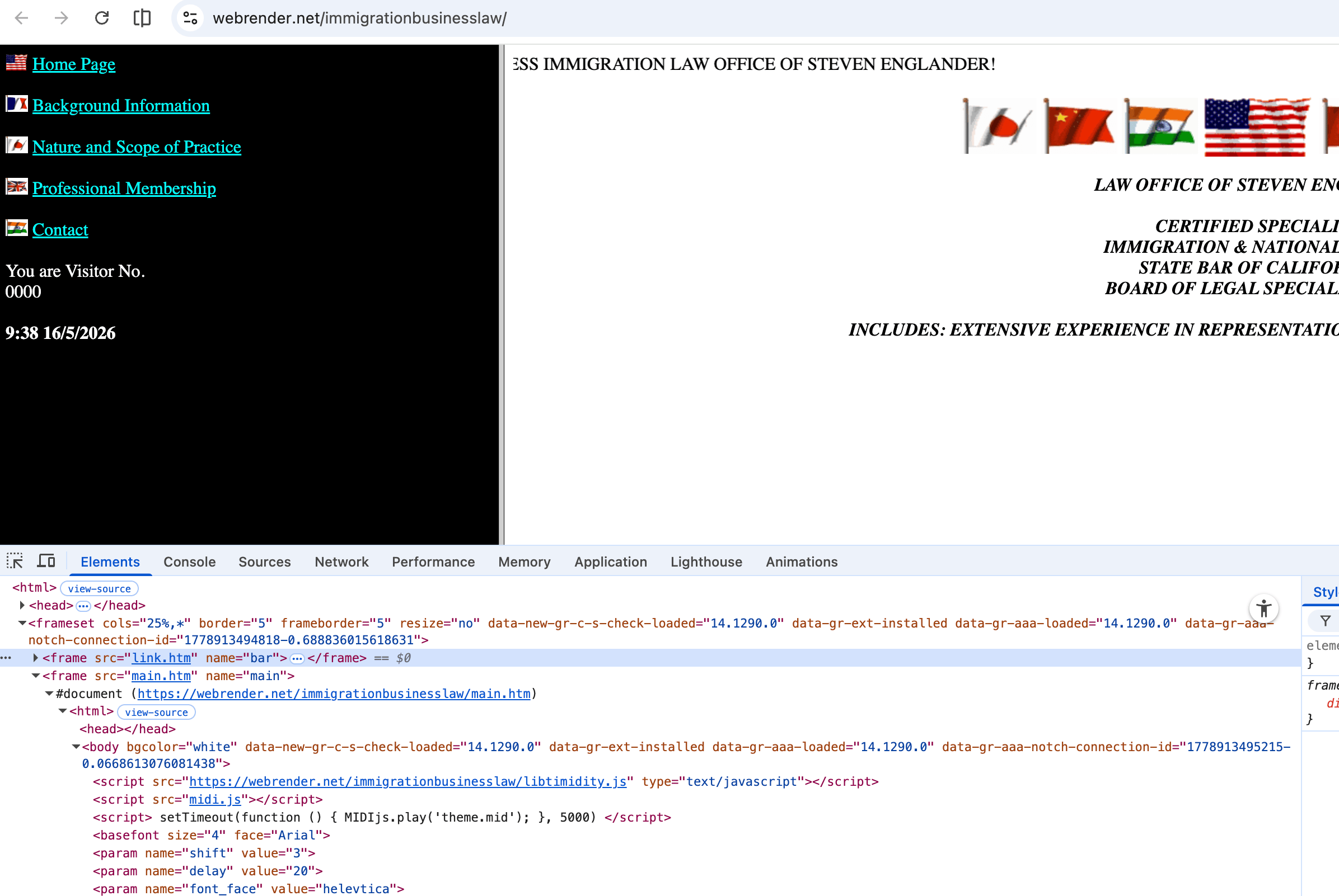 Example of a website with frames layouts